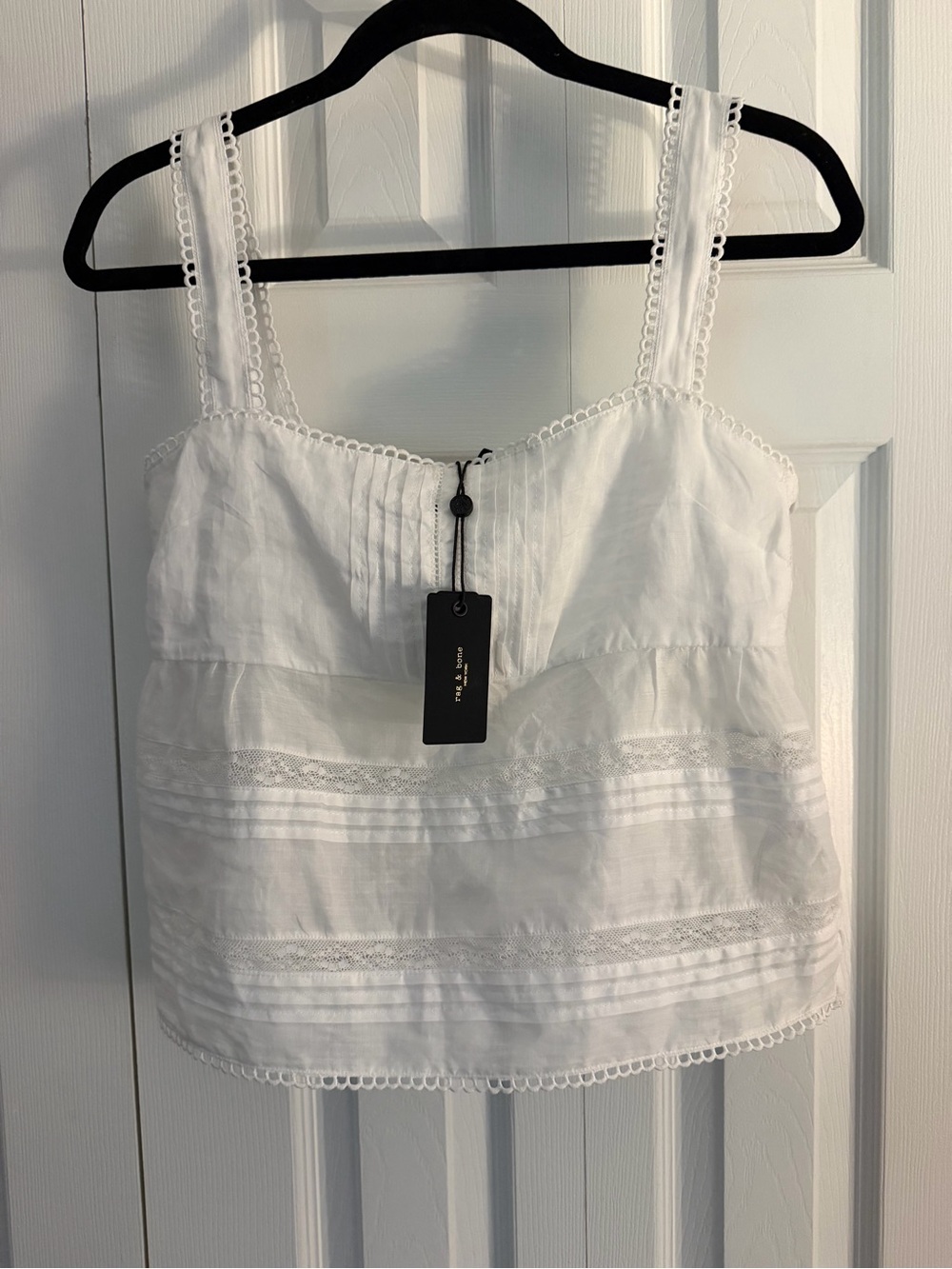 rag & bone | Viviana Tank Top White Lace Pleated Ramie Cotton Camisole | S | NWT